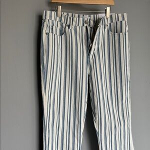 LOFT Blue and Cream Striped Trousers